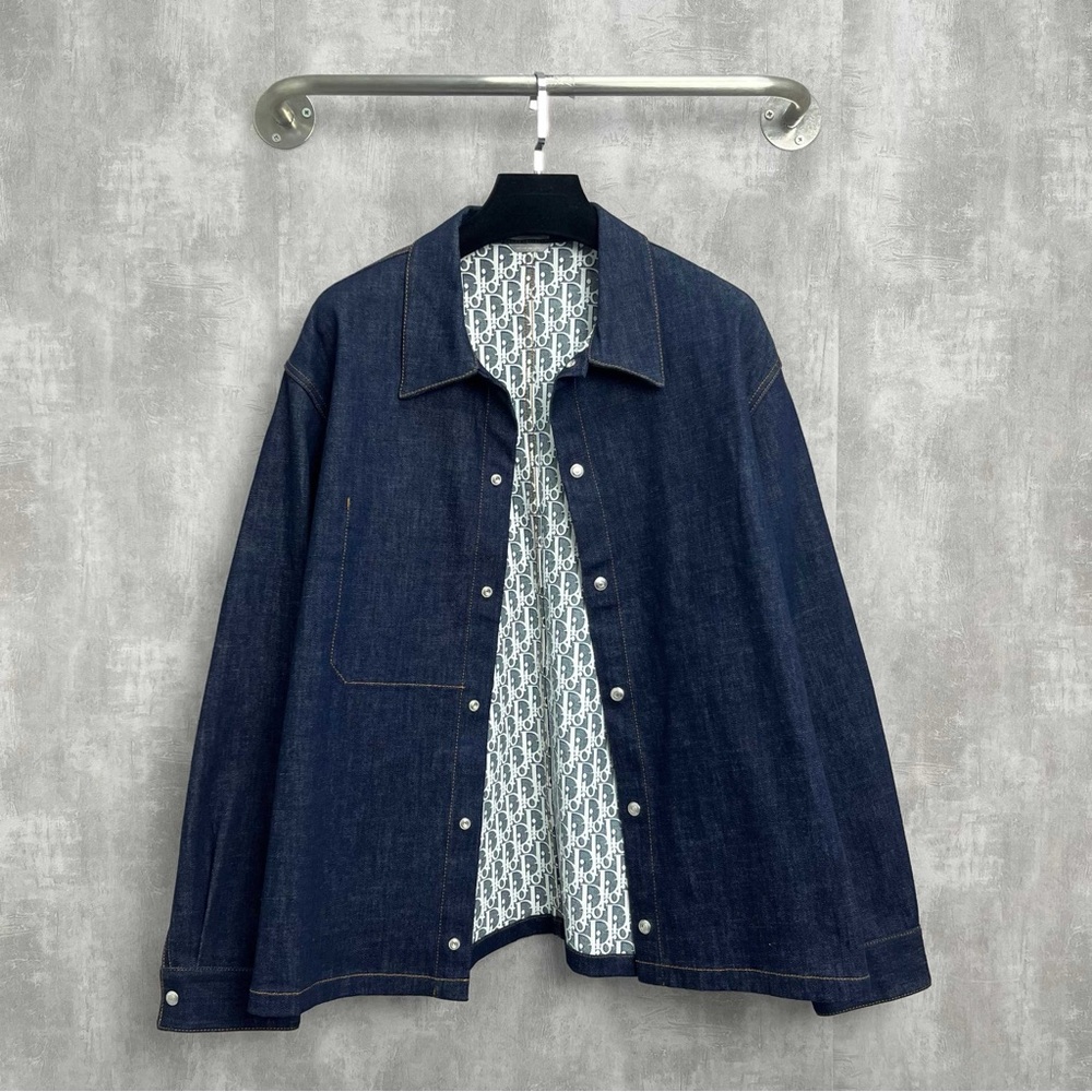 Authentic Dior Men's Dark Blue Denim Jacket with Monogram Lining